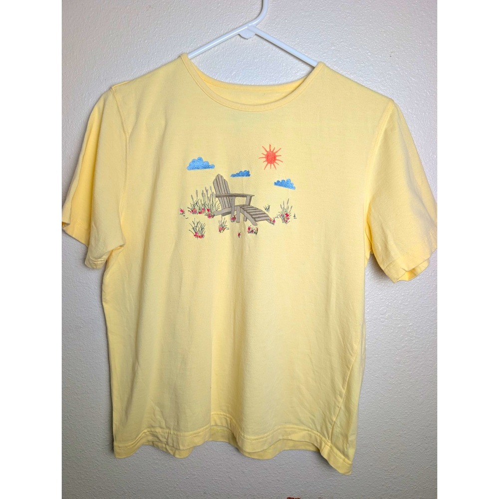 Vintage 2002 Christopher & Banks Women M Yellow Adirondack Chair Embroidered Tee